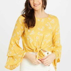 Altar'd State Front Tie Mustard Evy Daisy Crop Top